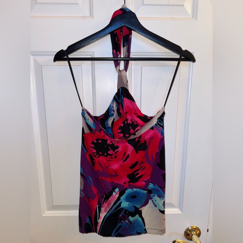 Express Multicolor Party Print Halter Top, Size XS - Picture 8 of 16